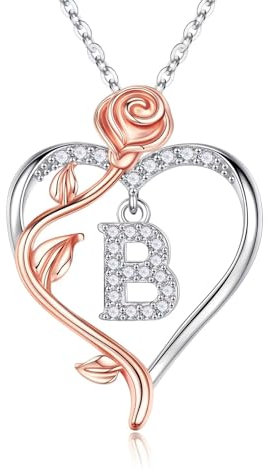 TINGN Kette Damen Mit Buchstaben - Halskette Silber 925, B Initiale Herz Anhänger für Frauen, Freundin, Teenager