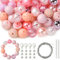UR URLIFEHALL Lot de 50 grosses perles en acrylique rose avec perles d'espacement rondes et fermoirs mousquetons pour la fabrication de bijoux
