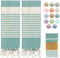 MOMOMUS Pack von 2 Fouta XL oder Strandhandtuch Baumwolle 100% - Saugfähig, Ultraweich, Kompakt - Ideal als Strandtuch, Hamamtuch und Saunahandtuch - Grün, 90x180cm