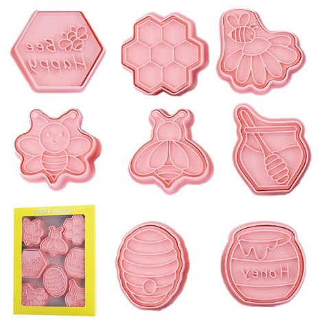 Presse tampons à biscuits, ensemble d'emporte-pièces abeille | Ensemble de tampons pour moules à biscuits et abeilles, 8 pièces,Moules à biscuits amusants de dessin animé, fournitures de