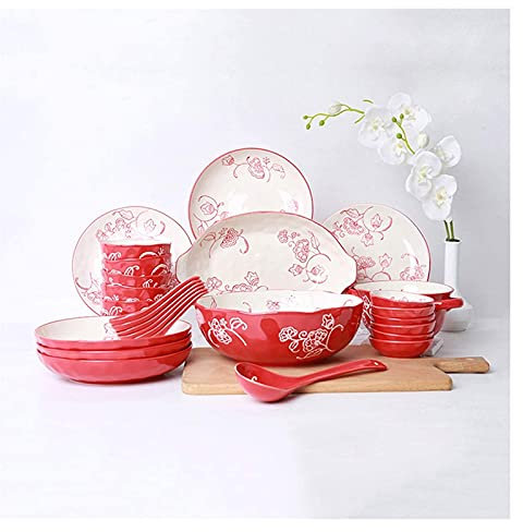 Piatti Piatti da dessert Set di piatti e stoviglie per la casa da 28 pezzi Set di stoviglie in ceramica Set di piatti piani in porcellana rossa opaca, servizio per 6 antipasti e pi