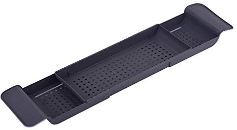 Dark Grey Bathtub Tray Expandable Bathtub Caddy with Drain Hole Bath Table over Tub Bathroom Serving Storage Tray Rack for Home