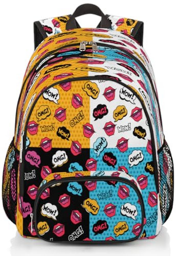 Wow-Rucksack für Damen, großes Fassungsvermögen, Schulrucksack, Lippenmuster, Wandern, Reisen, lässiger Laptop-Tagesrucksack für Kinder, Jungen, Mädchen, Männer, Frauen, farbig, XXL