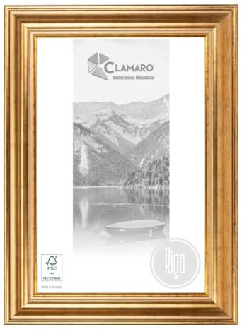 CLAMARO 'RIGA' Bilderrahmen Antik 100x140 Massivholz | Gold | 68 mm breite Shabby Chic Vintage Barock Leiste | Holzrahmen inkl. Acrylglas, Rückwand, Metall Aufhänger