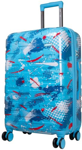 Trendyshop365 Hartschale Koffer mittelgroß Pescara mit Motiv 67cm 4 Rollen Hellblau