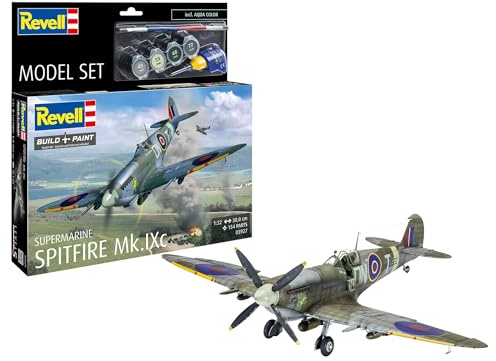 Revell Modellbausatz Supermarine Spitfire Mk.IXc | Ikonisches Jagdflugzeug mit detaillierten Bauteilen | Präzise Nachbildung & hohe Detailgenauigkeit | Inkl. Kleber und Pinsel