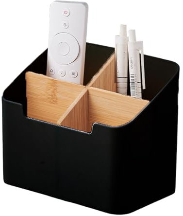 Boîte de rangement pour télécommande - Organisateur pour papeterie et pinceaux de maquillage - Rangement de bureau avec 4 compartiments pour stylos, télécommande, cosmétiques (noir, blanc)