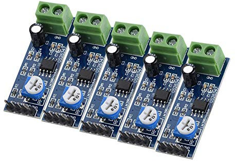 LM386 200-fache Verstärkung 5V-12V Audioverstärkermodul 5 Stück, Betriebskontrollleuchte, Anschlussblöcke für Lautsprecherverkabelung, Lautstärkeregelung mit 10K-Widerstand,