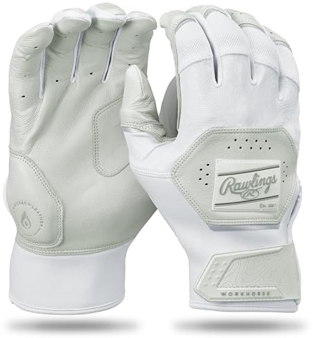 Rawlings | Adult Workhorse Baseball Batting Gloves | White/White | LRG