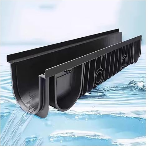 Kunststoff-Regenrinnen-Drainagesystem für Außenlandschaft, 35,1 cm breit, U-förmige Grabenabflüsse für Garten, Auffahrt und Garage, 39,4 x 7,2 x 19,8 x 2,5 cm