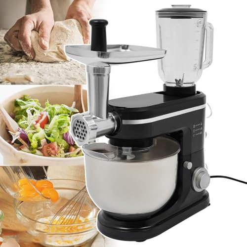 Procesador De Alimentos Profesional De 1500 W Con Licuadora De 6 Litros Y Picadora De Carne - Batidora De Pie Multifuncional Para Exprimir, Mezclar Y Cocinar - Máquina Para Hacer Pasta Y (Color:Negro)