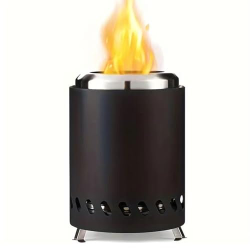 Rauchfreie Tisch-Feuerstelle, für drinnen und draußen, Tisch-Feuerstelle, betrieben mit Holzpellets, flüssigen Brennstoffen, tragbarer Mini-Herd für Garten, Terrasse und Balkon, Silber
