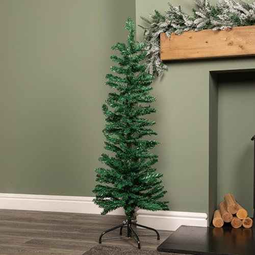 Samuel ALEXANDER 4ft (1.2m) Green Artificial Pencil Christmas Tree With Green Metal Stand and 168 Tips