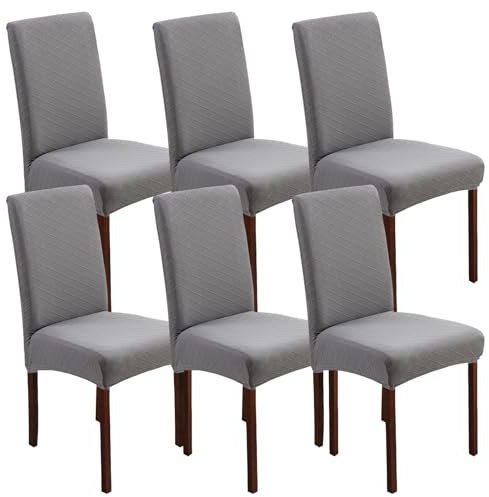 FRKOKRFA Stuhlhussen 6er Set Universal Stretch Jacquard Stuhlüberzüge, Abnehmbarer Waschbarer Stuhlüberzug, Dekoration Stuhlbezug für Esszimmer, Hotel, Hochzeit und Partys (Hellgrau)