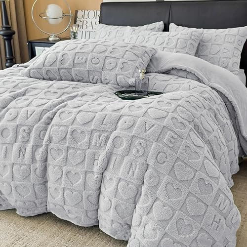 MANEMI Edredón Borrego 260 x 240 cm con 2 Fundas de Cojin - Edredón Nódico Invierno Cálido y Suave con Relleno de Micro Fibra Poliéster, Edredón Reversible Franle y Sherpa