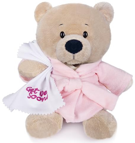 My OLi 23cm Teddybär Gute Besserung: Weicher Plüschbär im Bademantel mit Beruhigendem Handtuch – Kuscheltier Geschenk für Kinder, Mädchen, Jungen und Babys (Rosa)