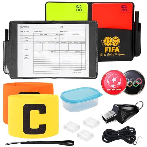 UZSUZZ Carton Arbitre Football, Sifflet Arbitre, Carton Arbitre Set, Carton Rouge Et Jaune, Brassard Capitaine Foot, Crayon, Carton Arbitre Kit pour Football Basketball Scolaires Sports Jeu