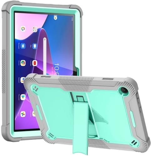 SOENS Funda Protectora de Silicona for Tableta Lenovo Tab M10 HD 2.ª generación X306 / M10 Plus X606 2020 con Soporte for PC y protección contra caídas(MintGreen Grey,M10 Plus 10.3inch)