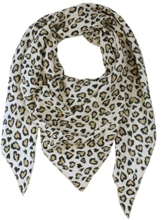Dreieckschal für Damen in Musselin-Qualität, hochwertiger Motiv-Druck, Sommer-Halstuch - Made in Italy (Beige-Leoparden)