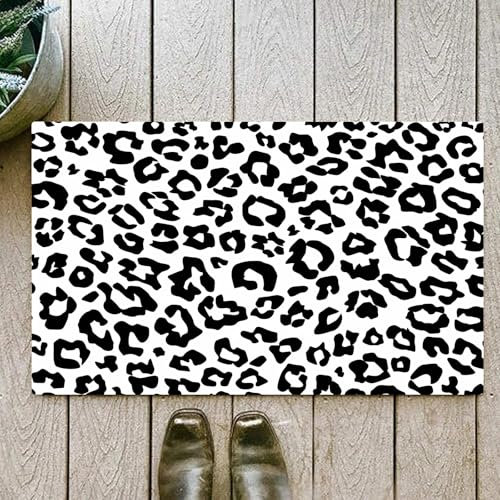 OHJEAJDS Badezimmerteppich rutschfest Badematte 60 x100 cm,Badteppich Saugfähig Weich Maschinenwaschbar für Badezimmer,Leopardenmuster Textur Wiederholung nahtlos Monochrom schwarz weiß Schnee Gepard