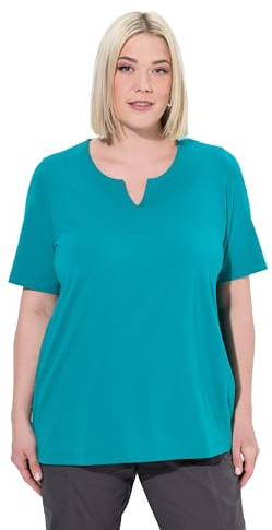 Ulla Popken Damen große Größen Übergrößen Plus Size T-Shirt, A-Linie, Tunika-Ausschnitt, Halbarm dunkel Petrol 54+ 807259769-54+
