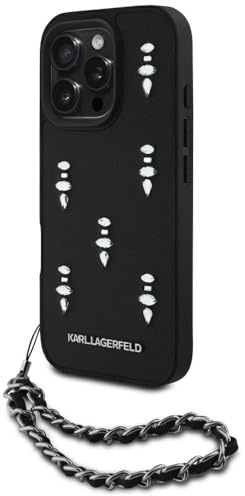 CG MOBILE Karl Lagerfeld Saffiano Crystals w/Chain Hülle für iPhone 16 Pro Max (Schwarz)
