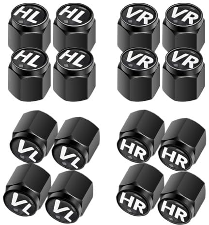 Ruayia 16 Stück Ventilkappen Auto Mit Beschriftung, Autoventil Kappe Alu Metall mit Dichtung für stabilen Reifendruck, Autoventil Kappe Ventilabdeckung Reifenventil-Kappen PKW SUV Motorrad - Schwarz