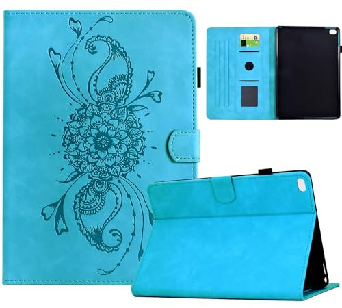 XFDSFDL® Étui pour Apple iPad Air/Air 2 / iPad 2017-2018 (9,7 Pouces) PU Cuir Housse Flip Coque Mandalas Motif avec Support et Veille/Réveil Automatique Protection Cas Bleu Azur