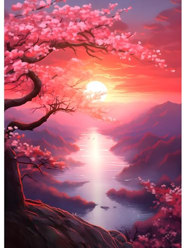 DPHERO DIY Blumen Diamant Painting Kits Bilder für Erwachsene Anfänger,5D Fluss Diamond Painting Set,DIY Runde Steine Sonnenuntergang Diamant Kunst Kits, Diamond Art für Zuhause Dekor 30x40 cm