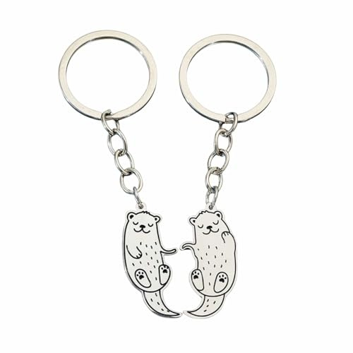 Yowfond 2 Stück Schlüsselanhänger mit Gravur 'I Love You Like No Otter', Partner Liebe Schlüsselanhänger mit Tiermotiv, Jahrestag Valentinstags Geschenk für Paare und Brautpaar