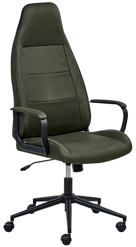 Beliani Traditional Modern Office Chair Fabric Swivel Adjustable with Armrests Dark Green Rebel