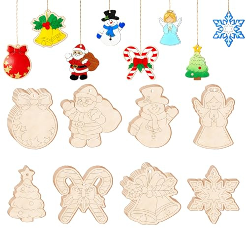 40PCS Wooden Christmas for Crafts,DIY Christmas Crafts Tree Decorations | 8 Styles Unfinished Wood DIY Ornaments, Xmas Arts and Crafts for Kids & Adults DIY Painting Activities for Home School Party