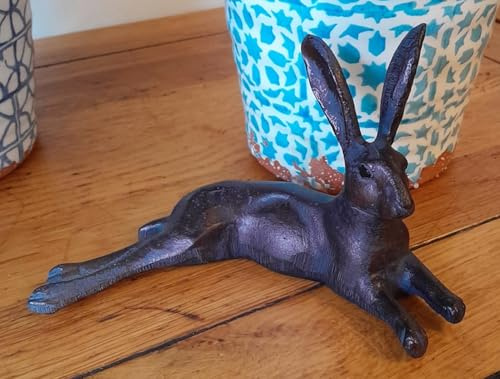 Inspirational Gifting 15cm Tall Miniature Hare Laying Sculpture Ornament Figurine in Solid Hand Cast Metal with Bronze Effect Finish