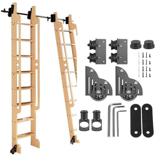 Rollsystem für ausziehbare/nicht ausziehbare Leitern – Schienensystem für verschiebbare Bibliotheksleitern – Bodenrollen mit Bremsen, ohne Leiter(Non-telescopic,610cm Gleisbausatz)