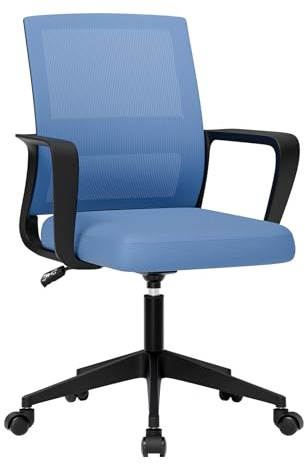 SUKIDA Netz-Bürostuhl, Ergonomischer Schreibtischstuhl mit Polster, Chefsessel mit Armlehnen, Task Chair Höhenverstellbarer Computerstuhl, Blau