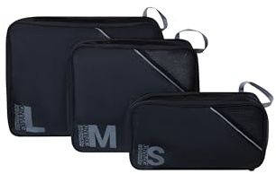American Tourister Packwürfel Set 3 Stück - Koffer Organizer für Urlaub, Gepäck Organizer für Koffer, Handgepäck und Rucksack, Schwarz/Grau