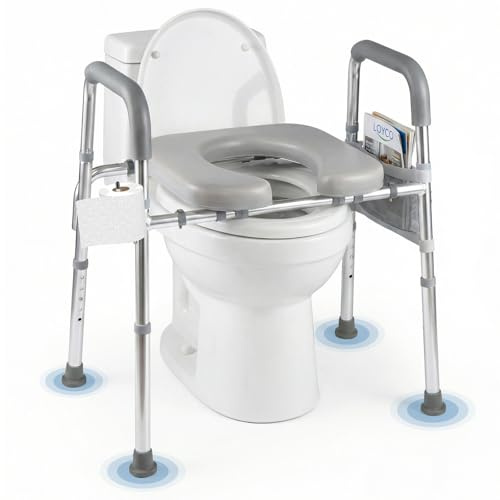 COSTWAY Raised Toilet Seat with Handles, Toilet Seat Riser for Seniors | with Adjustable Height & Width, Paper Holder, Bag, Padded Handicap Elevated Aids for Elderly, Pregnant, Fits Most Toilets
