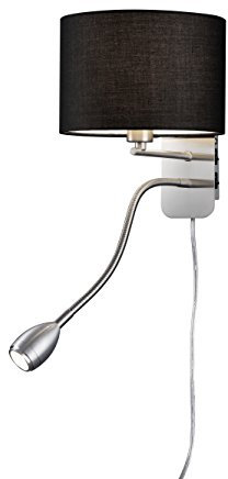 lightling modern Wandleuchte in nickel matt mit verstellbarem Lesearm, Stoffschirm schwarz, 1 x E14 max. 40W, ø 20 cm, Höhe: 23.5 cm