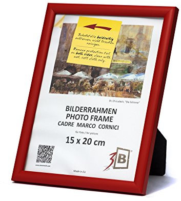 3-B Bilderrahmen ULM 15x20 cm - rot - Holzrahmen, Fotorahmen, Portraitrahmen mit Acrylglas