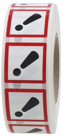 GHS 07 Etiketten 25 x 25 mm - Achtung - 1.000 Gefahrensymbole Aufkleber auf 1 Rolle(n), Polyethylen, GHS Kennzeichnung