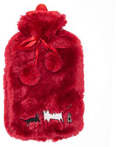 Biggdesign Wärmflasche mit Waschbarem Weichem Plüschbezug – 2L Bettflasche, Kuschelige Heißwasserflasche zur Schmerzlinderung bei Rücken-, Bauch- & Muskelschmerzen (Rot)