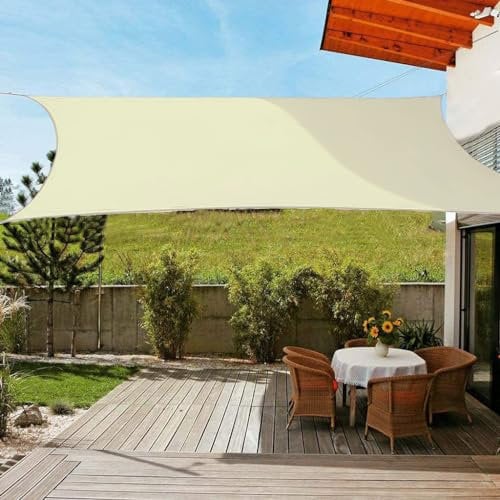 OldPAPA Sun Shade Sail Rectangle Water-resistant Sun Shade 95% UV Block Sunscreen Awning Garden Beach Patio Canopy Cream 3x4m(without stretch functionality)