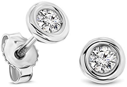 Miore Ohrringe Damen 0.25 Ct Solitär Diamant runde Ohrstecker aus Weißgold 14 Karat / 585 Gold, Ohrschmuck
