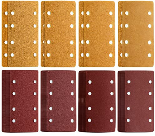 48 Stück Schleifpapier Bosch, Schleifblatt Set mit Klettverschluss, 93 x 185 mm, gelocht, 8 Löcher, Körnung 40/60/80/120, passend für rechteckige Schwingschleifer, Multischleifer