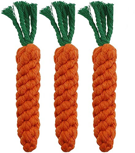 HESUILONG Carrot Dog Toys Puppy Teething Toy Pet Rope Toys for Puppies and Cats, Safe Braided Handmade Gift 3 PCS