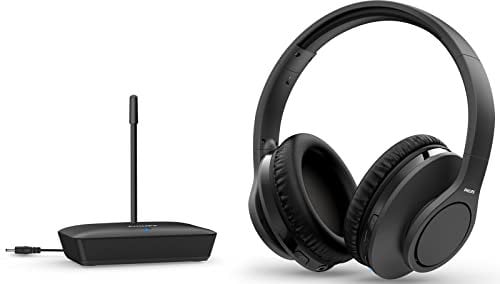Philips Audio TAH6005BK/10 Over-Ear TV Kopfhörer Kabellos (100m Reichweite, 18 Stunden Wiedergabezeit, 30-mm-Neodym-Treiber, Passive Geräuschisolierung, Verstellbarer Kopfbügel) Schwarz, einheitsgröße