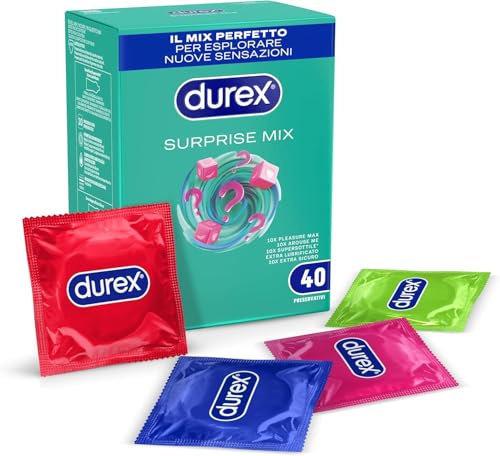 Durex Surprise Mix Kondome, sortiert, mit Relief, gerippt und dünn, 40 Kondome