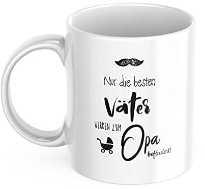 Keramiktasse Schwarz mit Aufdruck - Nur die besten Väter werden zum Opa befördert! - Kaffeetasse mit Spruch - Bedruckte Tasse - Keramiktasse bedruckt (330 ml)