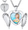 Custom4U Personalisierte Engelsflügel Medaillon Silber zum Öffnen Kupfer Damen Frauen Memorial Herz Flügel Kettenanhänger mit Foto zum aufklappen Silber Schutzengel Flügel Amulett Geschenke