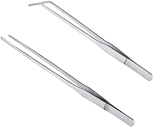MMOBIEL 2 Pinzette in Acciaio Inossidabile/Molle 27 cm Lunghe dritte/Curve con Punta Dotata di Chiusura zigrinata di precisione per aquascaping, Giardinaggio, Cucina, lavori industriali